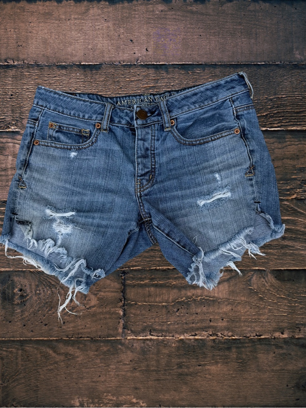 American Eagle Womens Distressed Cutoff Jean Shorts Medium Wash Est Size 10/12